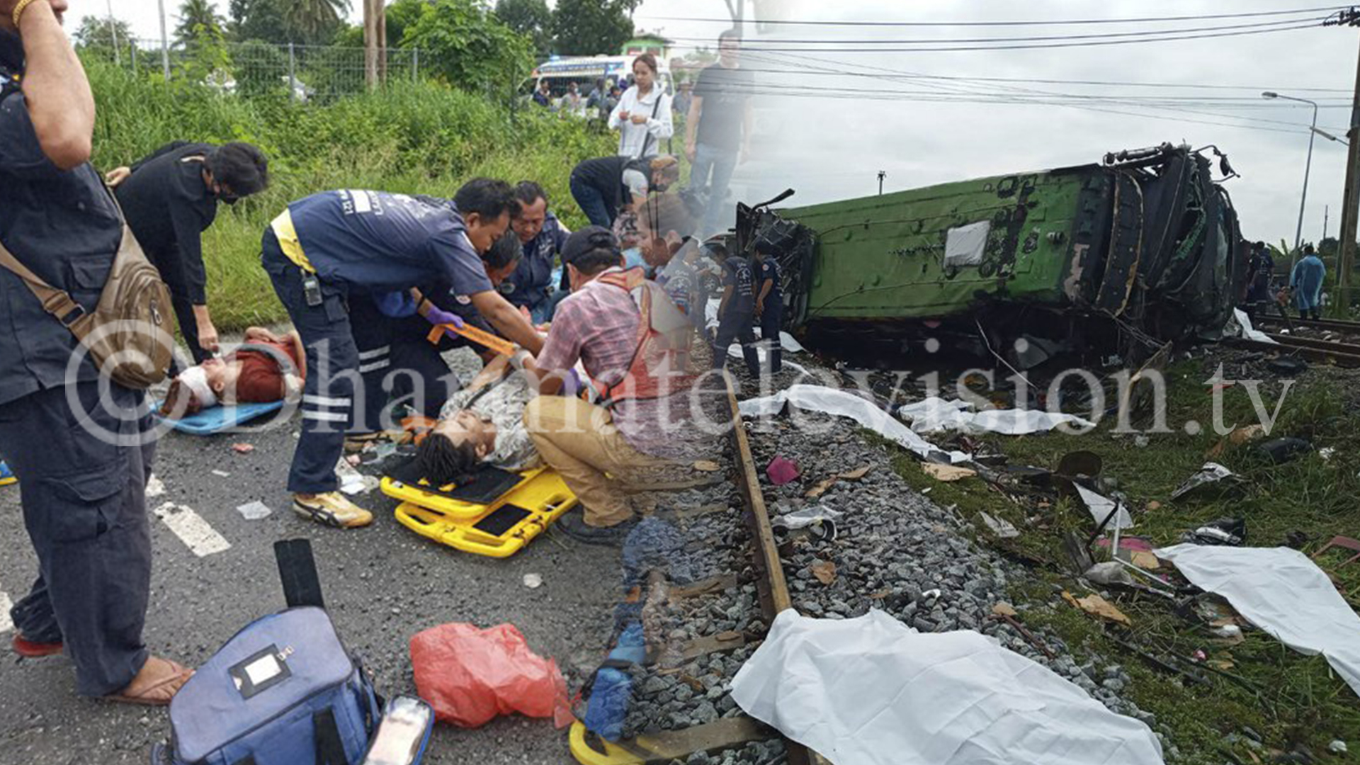 Train and bus collision leaves 17 dead in Thailand