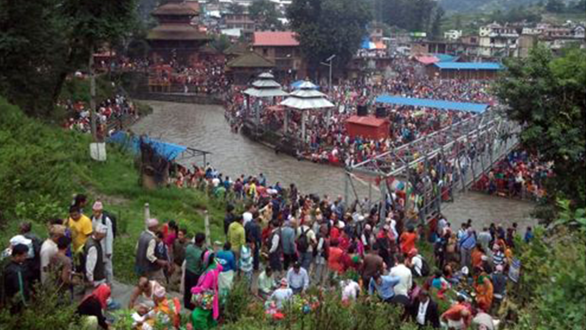 Nepali people celebrating Pitri Tarpani Aaunshi or Fathers Day today