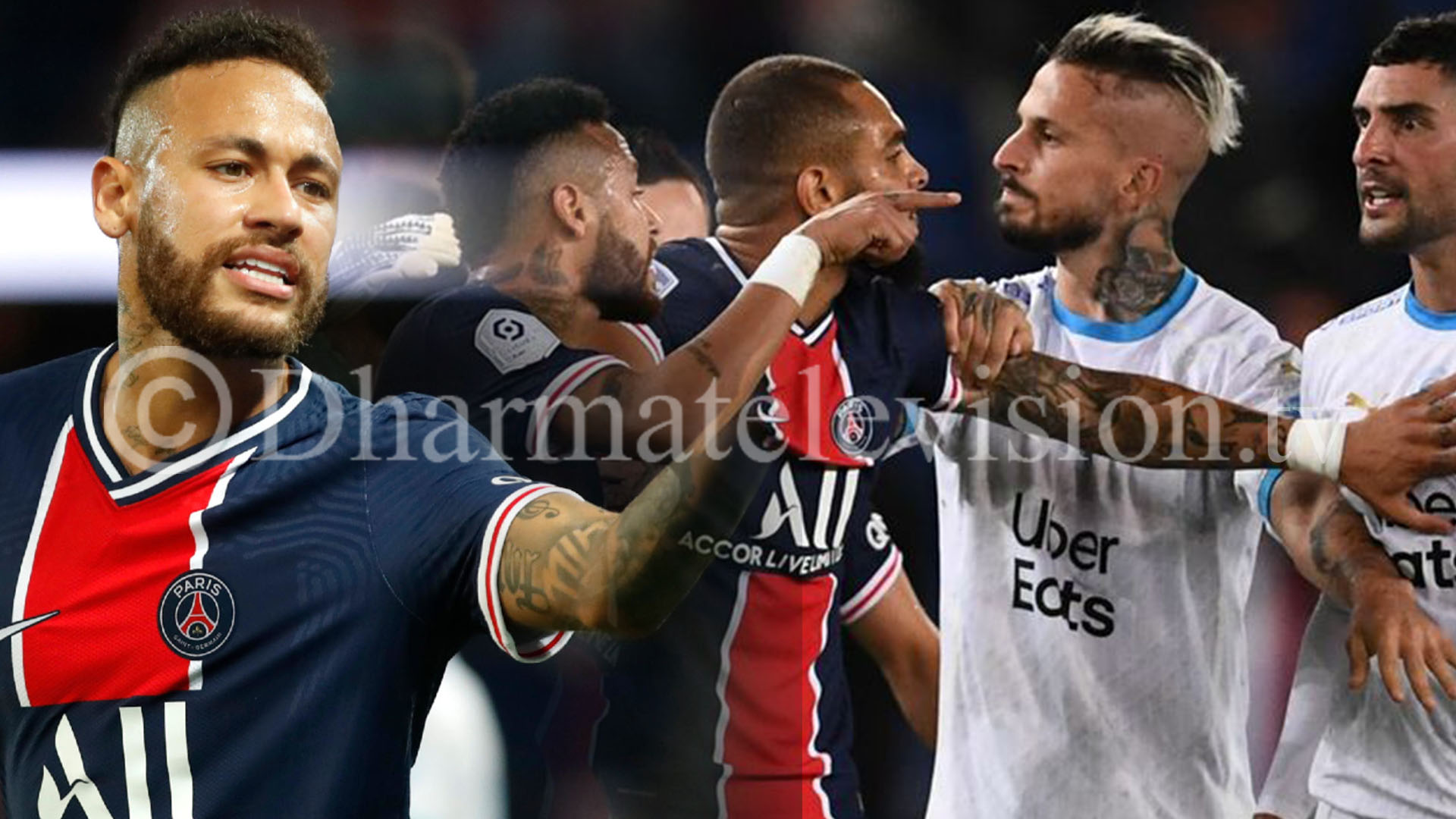 Neymar was one of five players sent off after an injury-time brawl as Marseille beat Paris St-Germain in Ligue 1