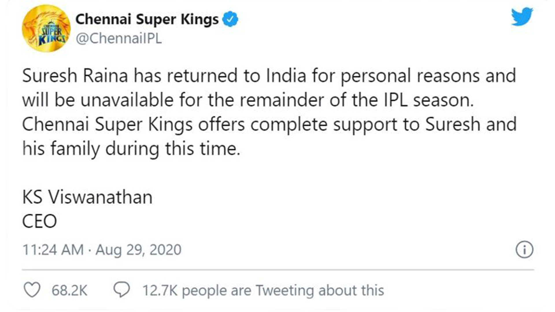 IPL 2020: CSK’s Suresh Raina pulls out of tournament citing personal reasons