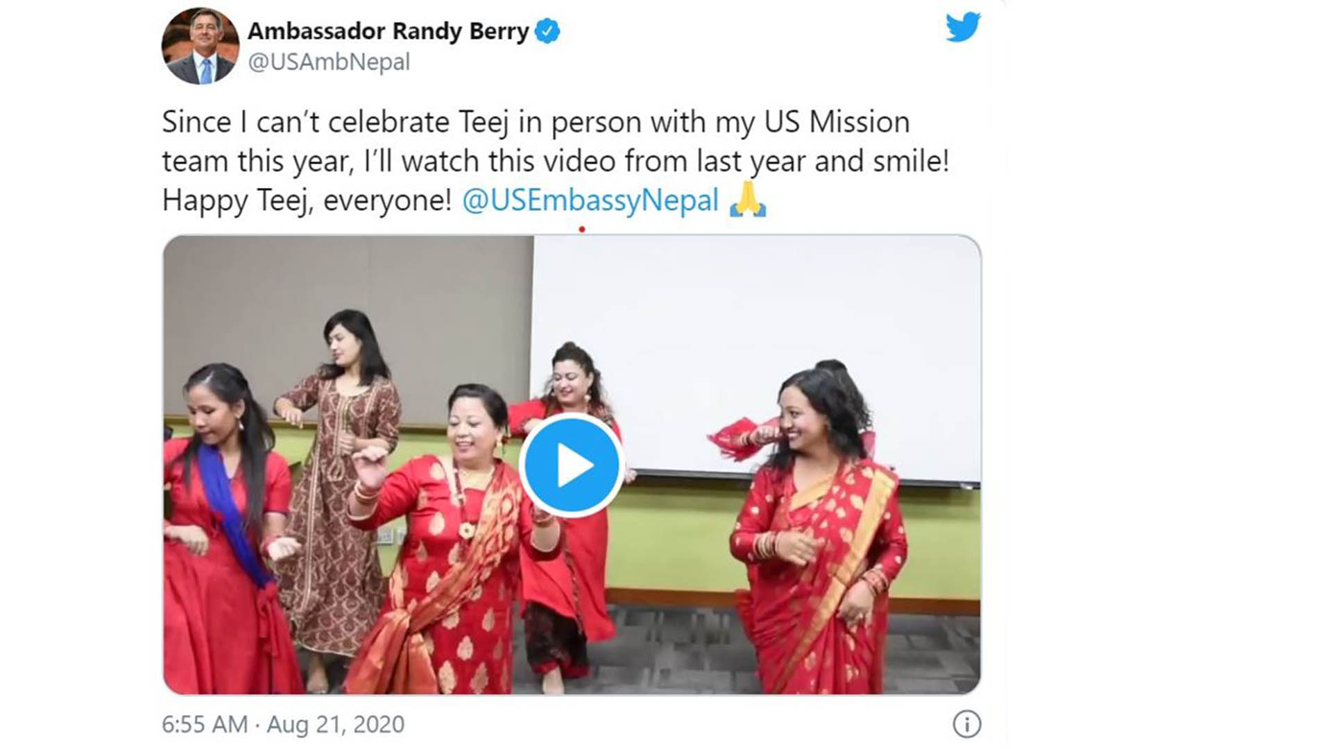 US Ambassador wishes Happy Teej